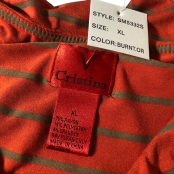 NWT V Cristina Orange/Tan Striped Fabric Layering Sleeveless Tunic Size XL - Picture 5 of 5